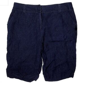 Emma James Navy Blue Linen Blend Bermuda Shorts Women's Size 12 Modest Natural
